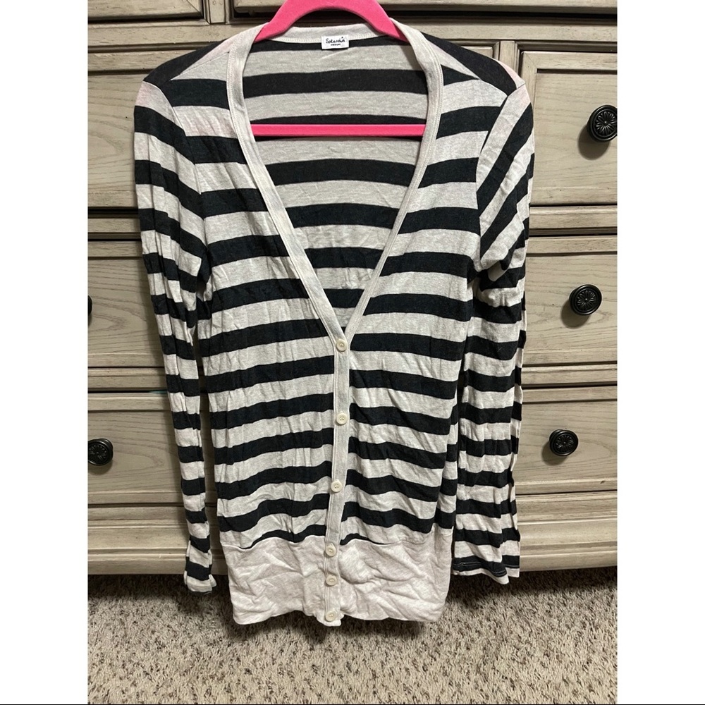 Splendid Navy & Cream Striped Button Down Cardigan